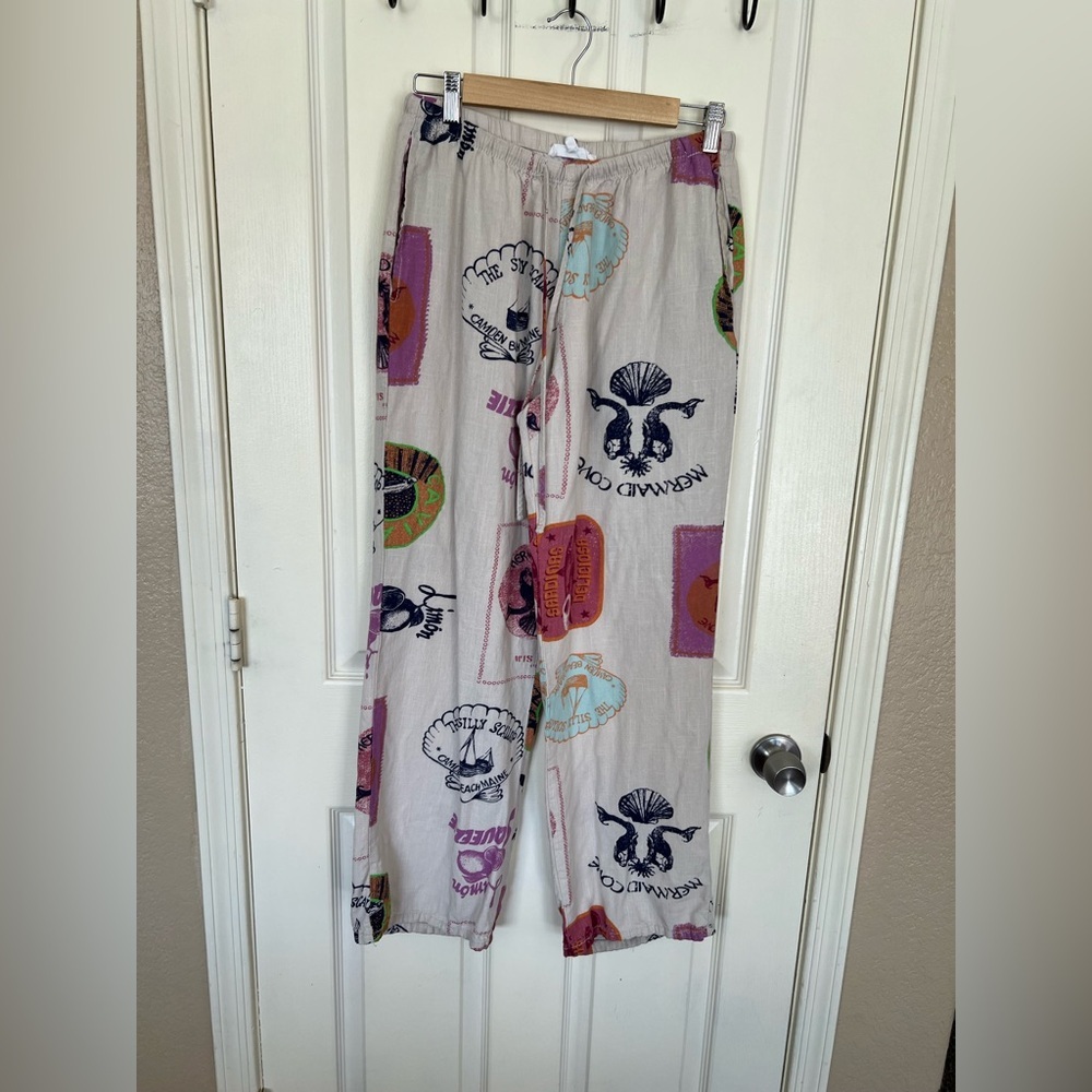 Angel Kiss Linen Blend Coastal Print Wide Leg Pants – Size M